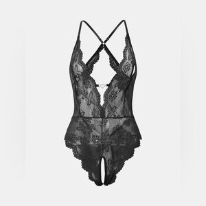 Classic Black Lace Cotchless Bodysuit